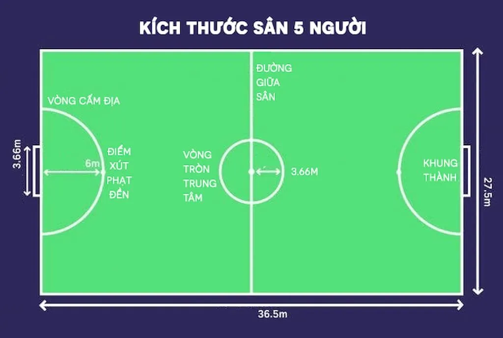Tìm hiểu về kích thước của sân bóng đá 5 người